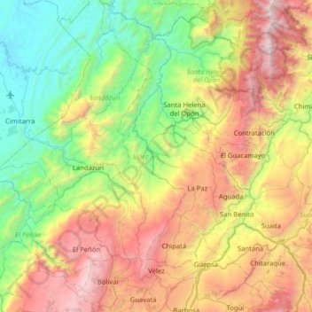 Mapa topográfico Vélez, altitud, relieve