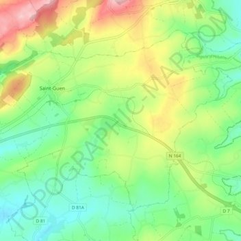 Mapa topográfico Saint-Guen, altitud, relieve