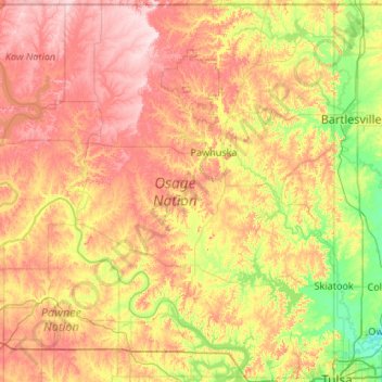 Mapa topográfico Osage County, altitud, relieve