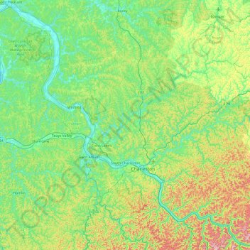 Mapa topográfico Kanawha River, altitud, relieve