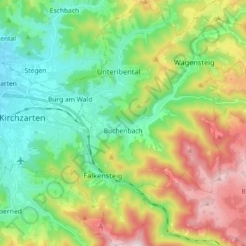 Mapa topográfico Buchenbach, altitud, relieve