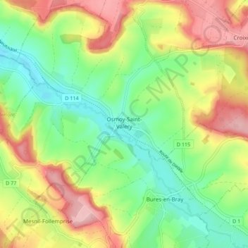 Mapa topográfico Osmoy-Saint-Valery, altitud, relieve