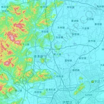 Mapa topográfico 德清县, altitud, relieve