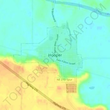 Mapa topográfico Hooper, altitud, relieve
