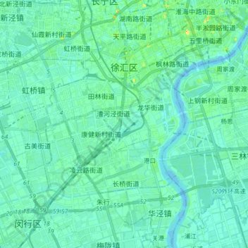Mapa topográfico 徐汇区, altitud, relieve