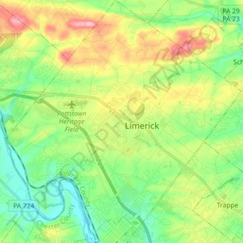 Mapa topográfico Limerick Township, altitud, relieve
