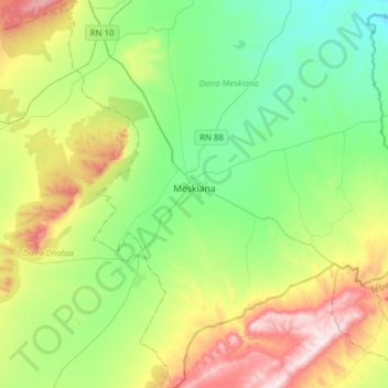Mapa topográfico Meskiana, altitud, relieve