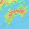 Mapa topográfico Shikoku, altitud, relieve