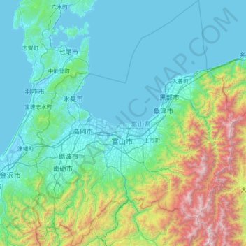 Mapa topográfico Prefectura de Toyama, altitud, relieve