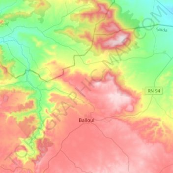 Mapa topográfico Ouled Brahim, altitud, relieve