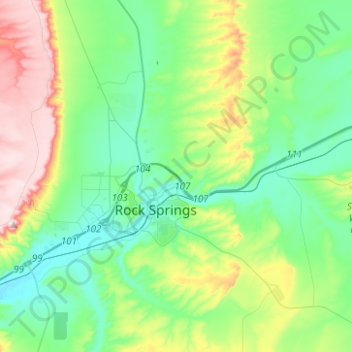 Mapa topográfico Rock Springs, altitud, relieve