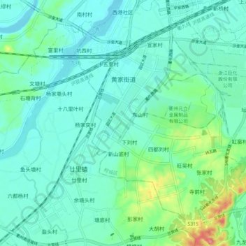 Mapa topográfico 黄家街道, altitud, relieve