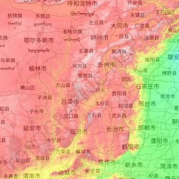 Mapa topográfico 山西省, altitud, relieve