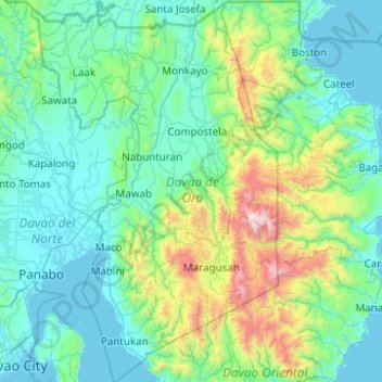 Mapa topográfico Davao de Oro, altitud, relieve