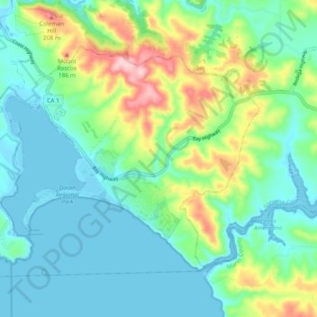 interno Palabra limpiar Mapa topográfico Bodega Bay, altitud, relieve