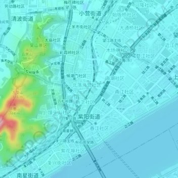 Mapa topográfico 紫阳街道, altitud, relieve