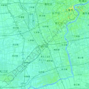 Mapa topográfico 闵行区, altitud, relieve
