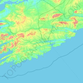 Mapa topográfico County Cork, altitud, relieve