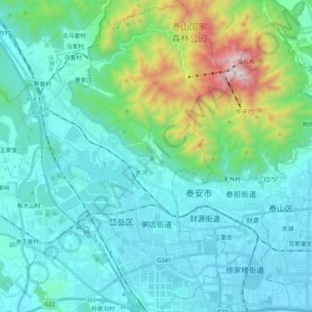 Mapa topográfico 粥店街道, altitud, relieve