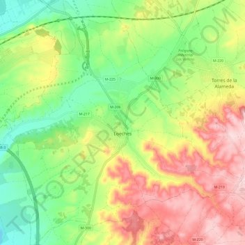 Mapa topográfico Loeches, altitud, relieve