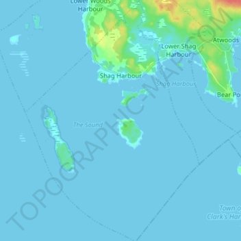 Mapa topográfico Shag Harbour, altitud, relieve