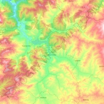 Mapa topográfico Beni Chaib, altitud, relieve