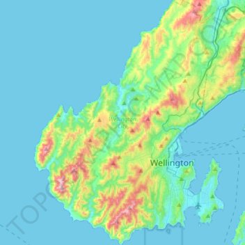 Mapa topográfico Wellington City, altitud, relieve