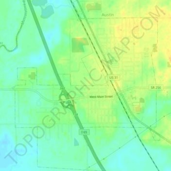 Mapa topográfico Austin, altitud, relieve