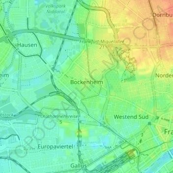 Mapa topográfico Bockenheim, altitud, relieve