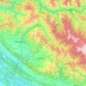 Mapa topográfico Udhampur District, altitud, relieve