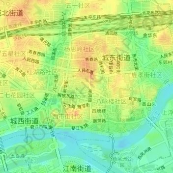 Mapa topográfico 城中街道, altitud, relieve