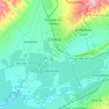 Mapa topográfico Chettia, altitud, relieve