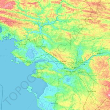 Mapa topográfico Loira-Atlántico, altitud, relieve