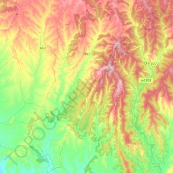 Mapa topográfico Orés, altitud, relieve