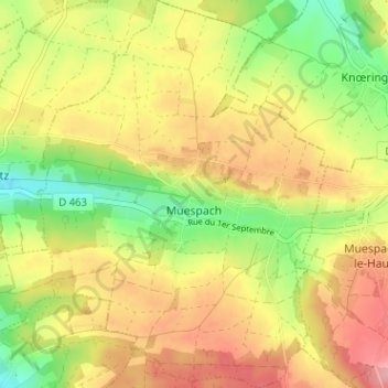 Mapa topográfico Muespach, altitud, relieve