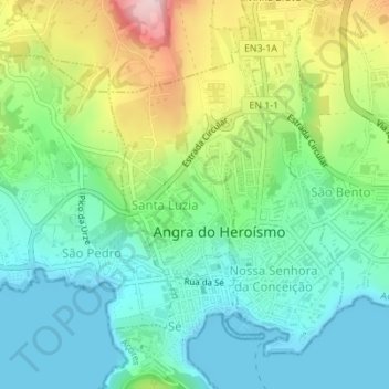 Mapa topográfico Angra do Heroísmo, altitud, relieve