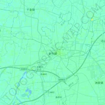 Mapa topográfico 新市镇, altitud, relieve