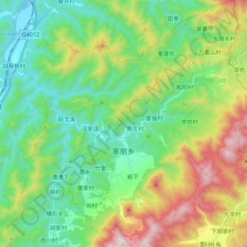 Mapa topográfico 家朋乡, altitud, relieve