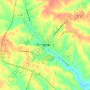 Mapa topográfico Flemingsburg, altitud, relieve