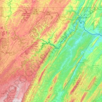 Mapa topográfico North Branch Potomac River, altitud, relieve