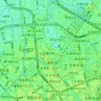 Mapa topográfico 上塘街道, altitud, relieve