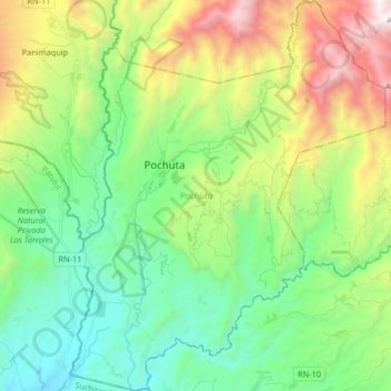 Mapa topográfico Pochuta, altitud, relieve