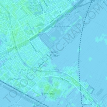 Mapa topográfico Polder Achthoven, altitud, relieve