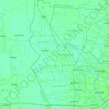 Mapa topográfico จังหวัดนนทบุรี, altitud, relieve