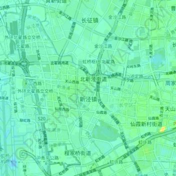 Mapa topográfico 新泾镇, altitud, relieve