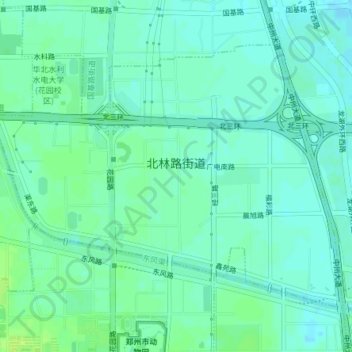 Mapa topográfico 北林路街道, altitud, relieve
