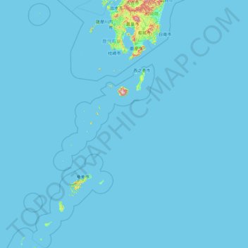 Mapa topográfico Kagoshima Prefecture, altitud, relieve