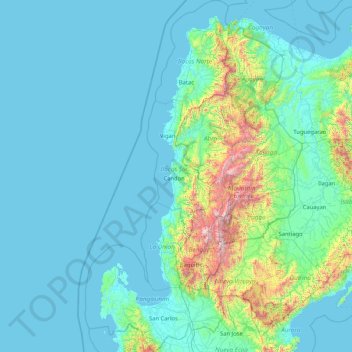Mapa topográfico Ilocos Region, altitud, relieve