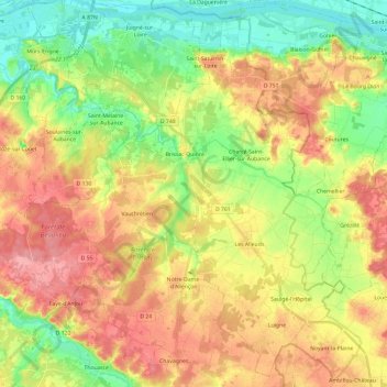 Mapa topográfico Brissac-Loire-Aubance, altitud, relieve