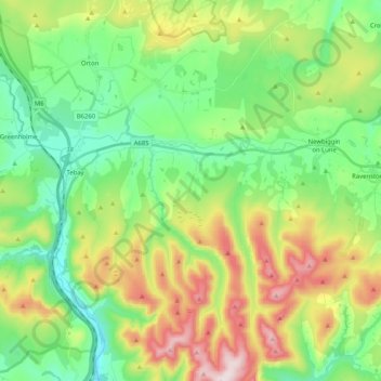 Mapa topográfico Orton, altitud, relieve